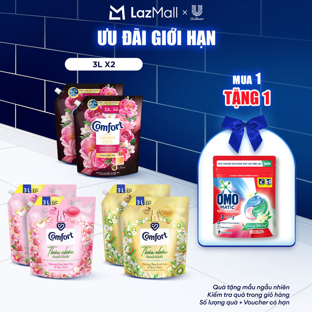   Livestream  - Combo 2 Túi Nước Xả Vải Comfort Thiên Nhiên Thanh Khiết 3.0L 