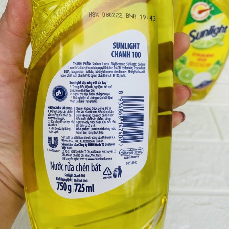Nước rửa chén SunlighT Chanh 100 sạch nhanh xả bọt nhanh