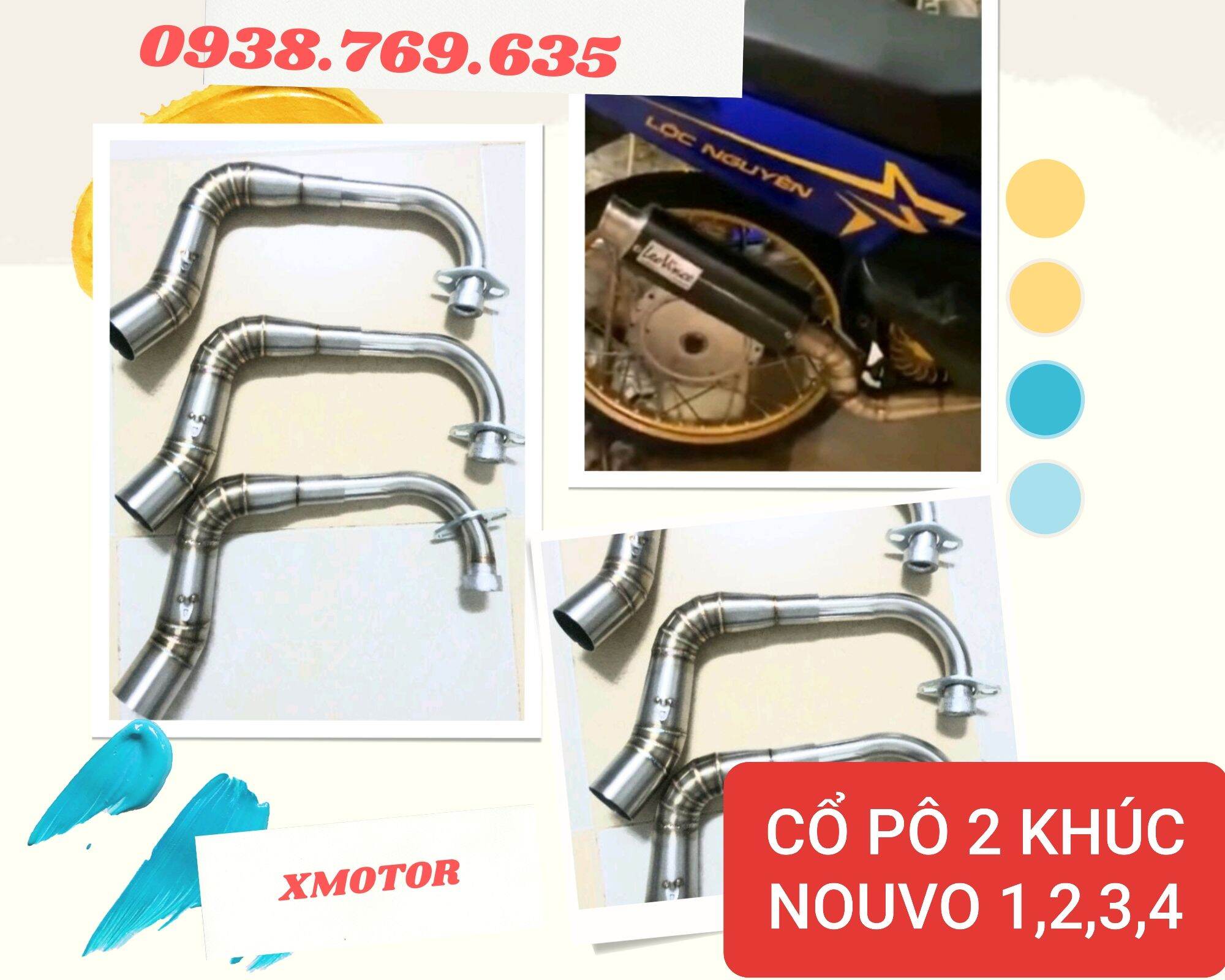 Cổ pô nouvo gắn pô độ cổ 2 khúc.