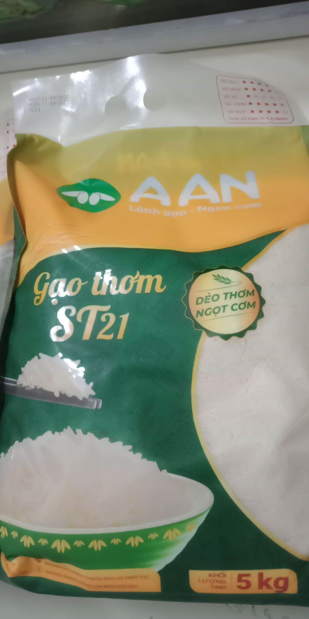 Gạo dẻo st21 túi x5kg a an mới tại hà nội.