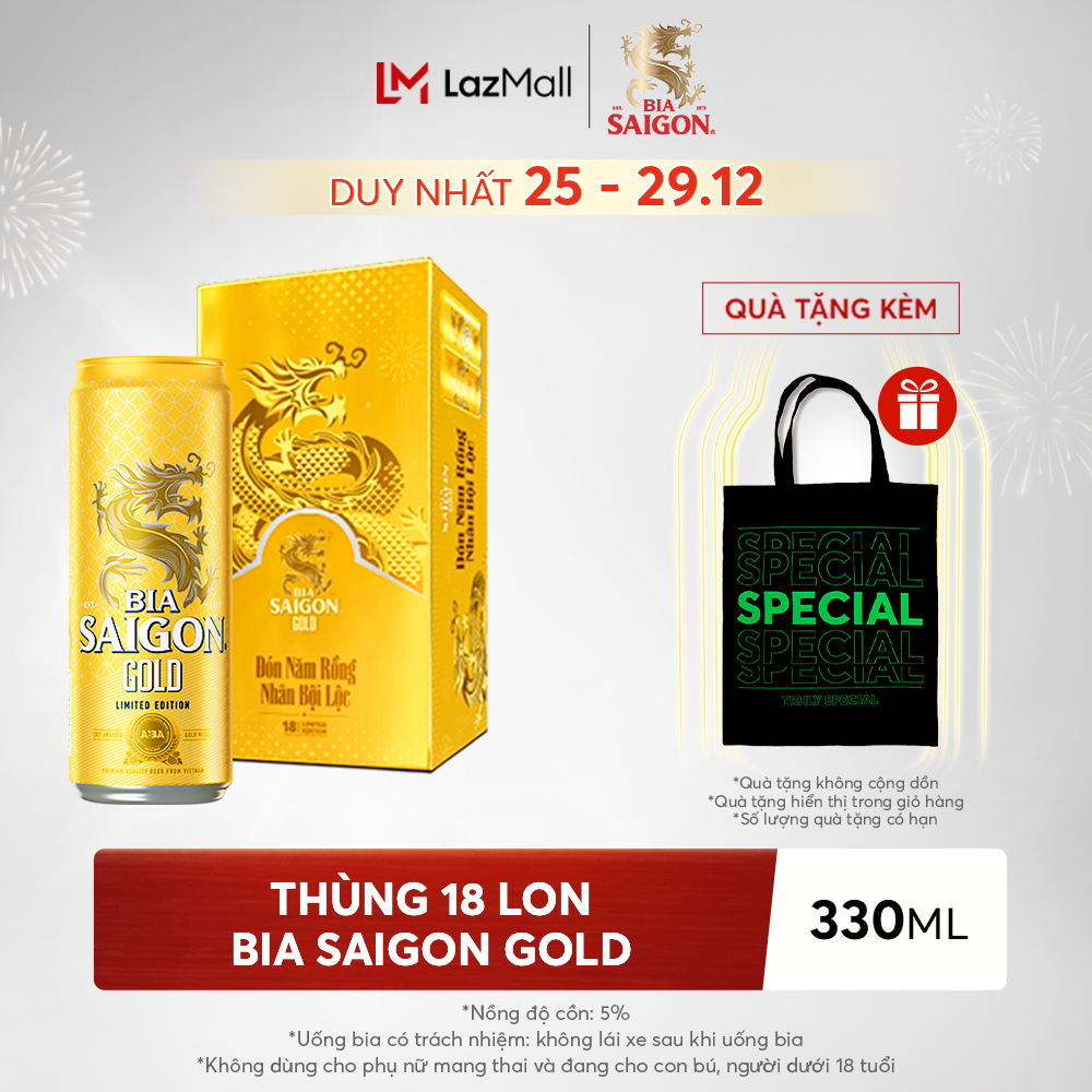 Thùng 18 lon Bia Saigon Gold 330ml/lon