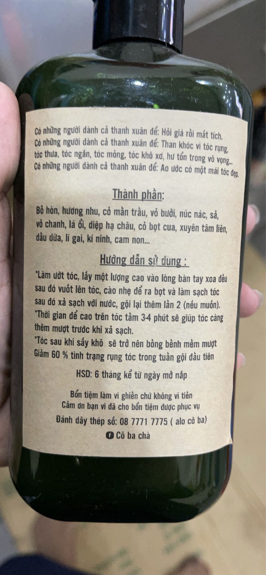 Dầu gội Cô Ba Chà- Bưởi kích mọc tóc con