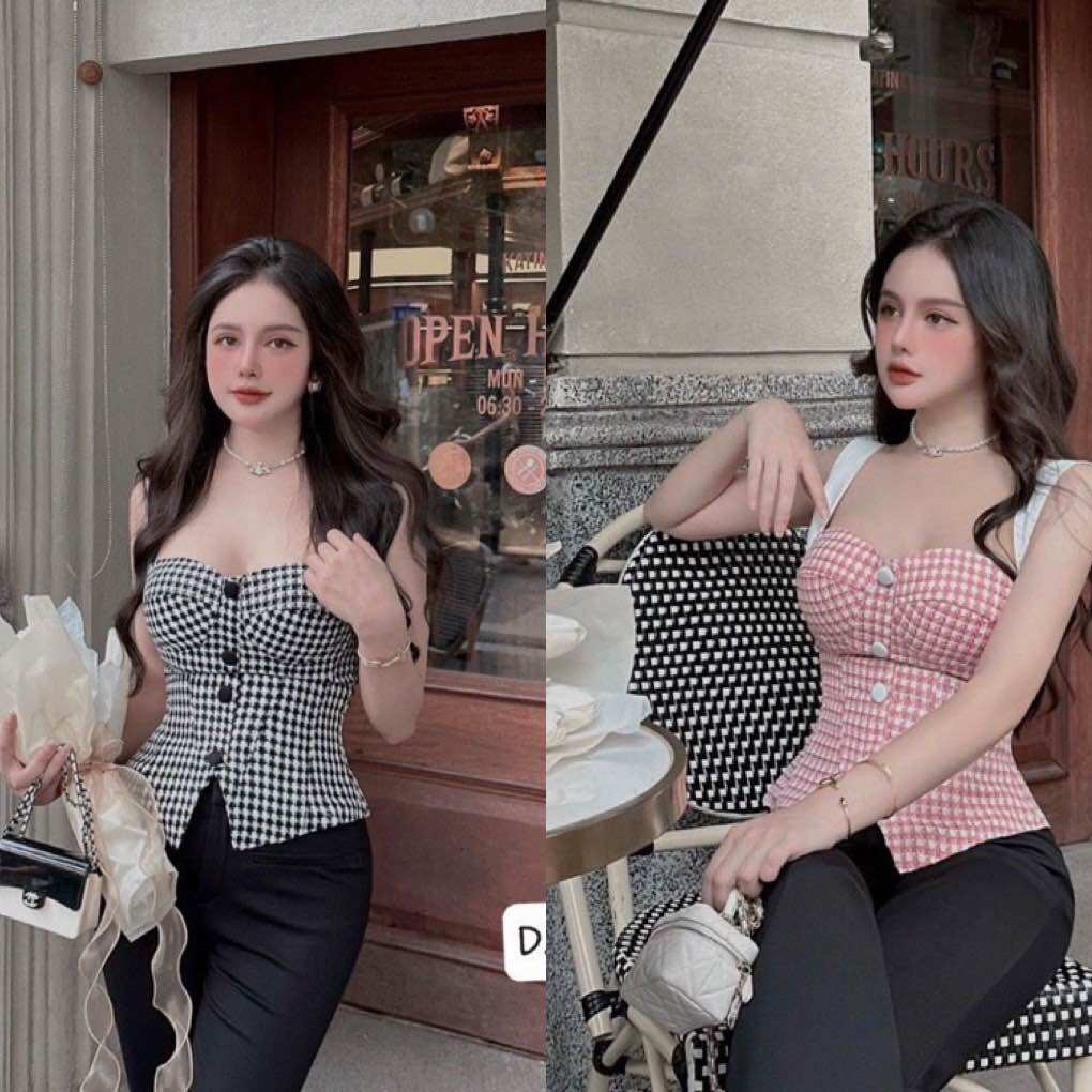 Áo 2 dây kẻ nút hotgril size s m l