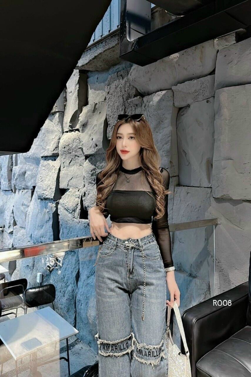 Ó CROPTOP TAY DÀI PHỐI LƯỚI CỰC ÔM AL123