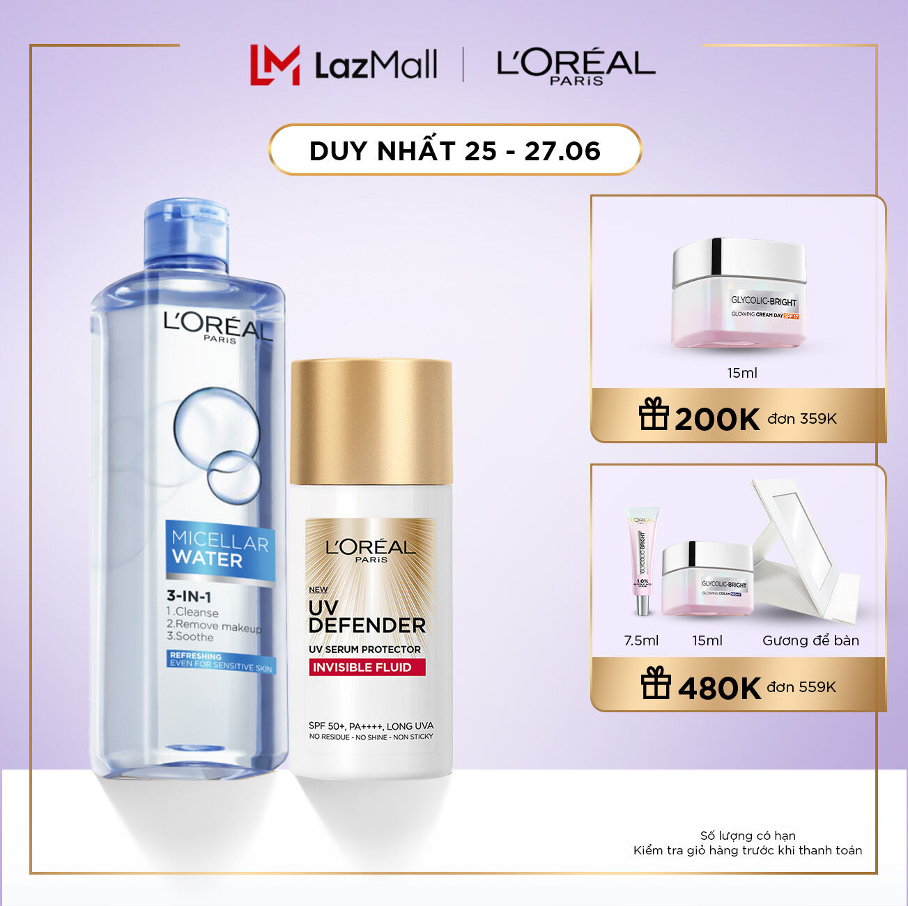 Bộ Kem chống nắng siêu mịn nhẹ bảo vệ da tối ưu 50ml & Nước tẩy trang tươi mát 400ml