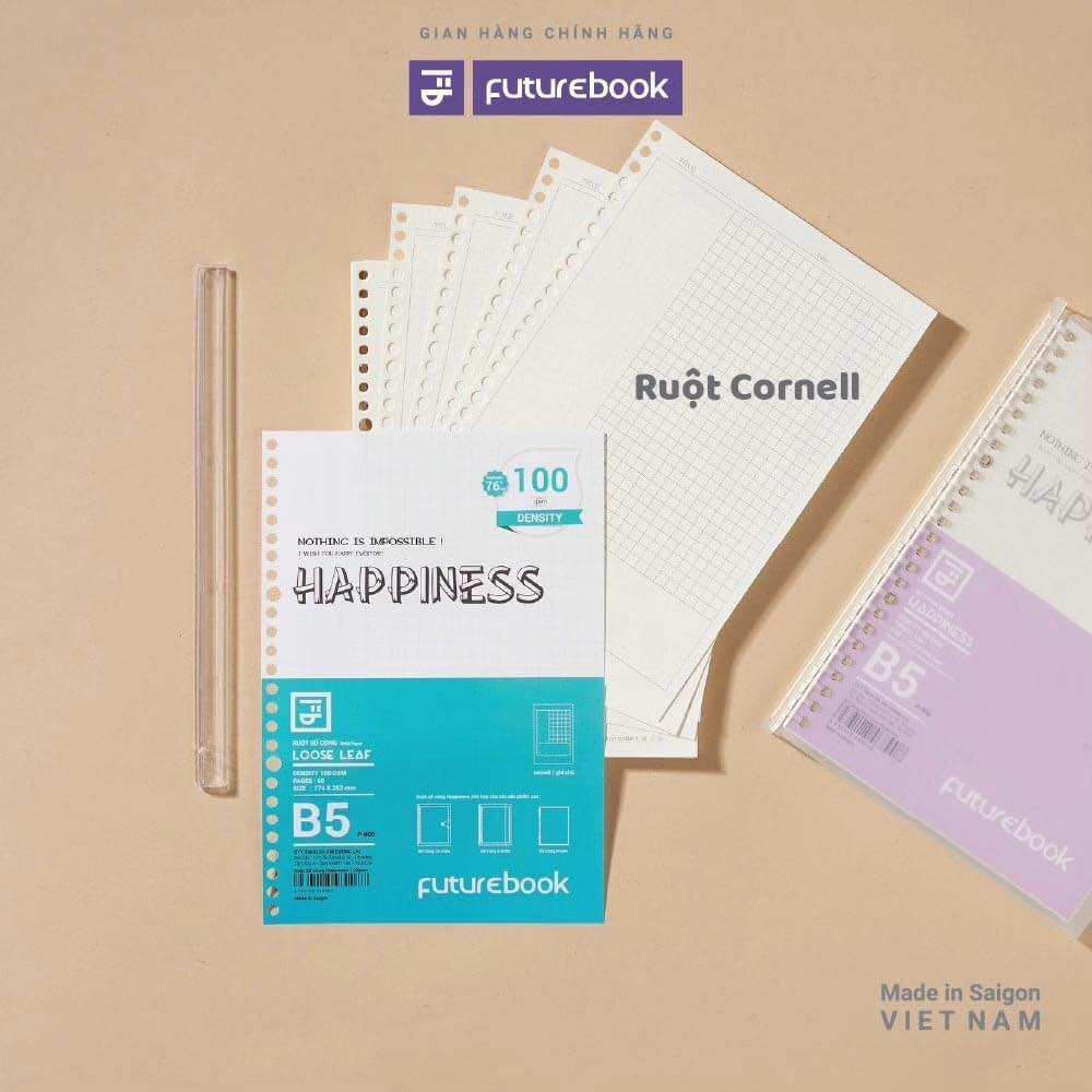 Giấy Refill ruột sổ còng Binder Happiness B5 26 chấu dòng kẻ caro chấm dot kẻ ngang cornell, làm sổ tay Planner, văn phòng phẩm FUTUREBOOK