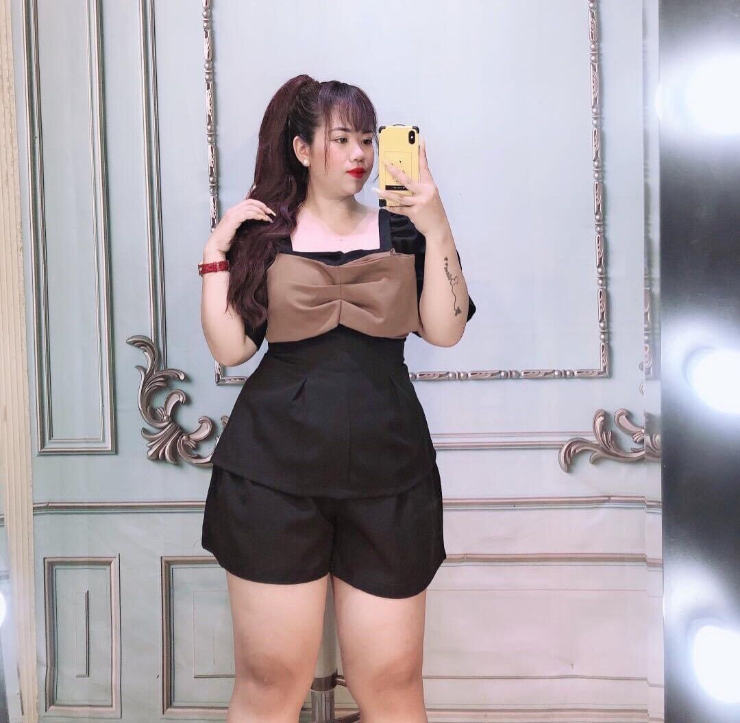 (SHOP TÁO ĐỎ BIGSIZE 50kg-90kg) Set áo peplum nơ mix short - SNO