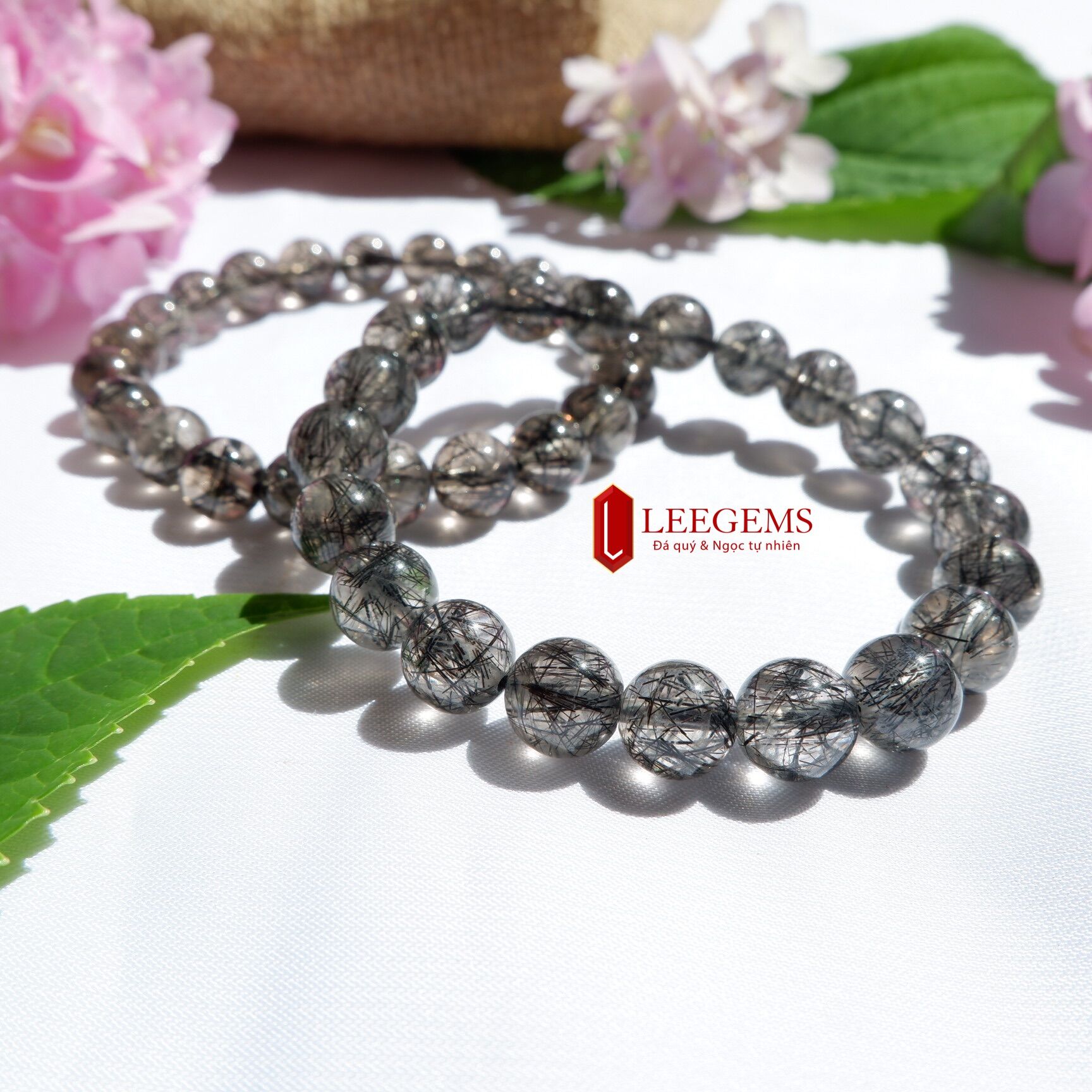 Vòng tay thạch anh tóc đen, loại vip, cực trong và rõ tóc, dành cho mệnh mộc & thuỷ | đá quý leegems