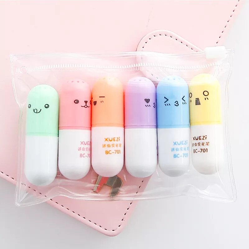 Bút dạ quang hình emoji vỉ 6 cái