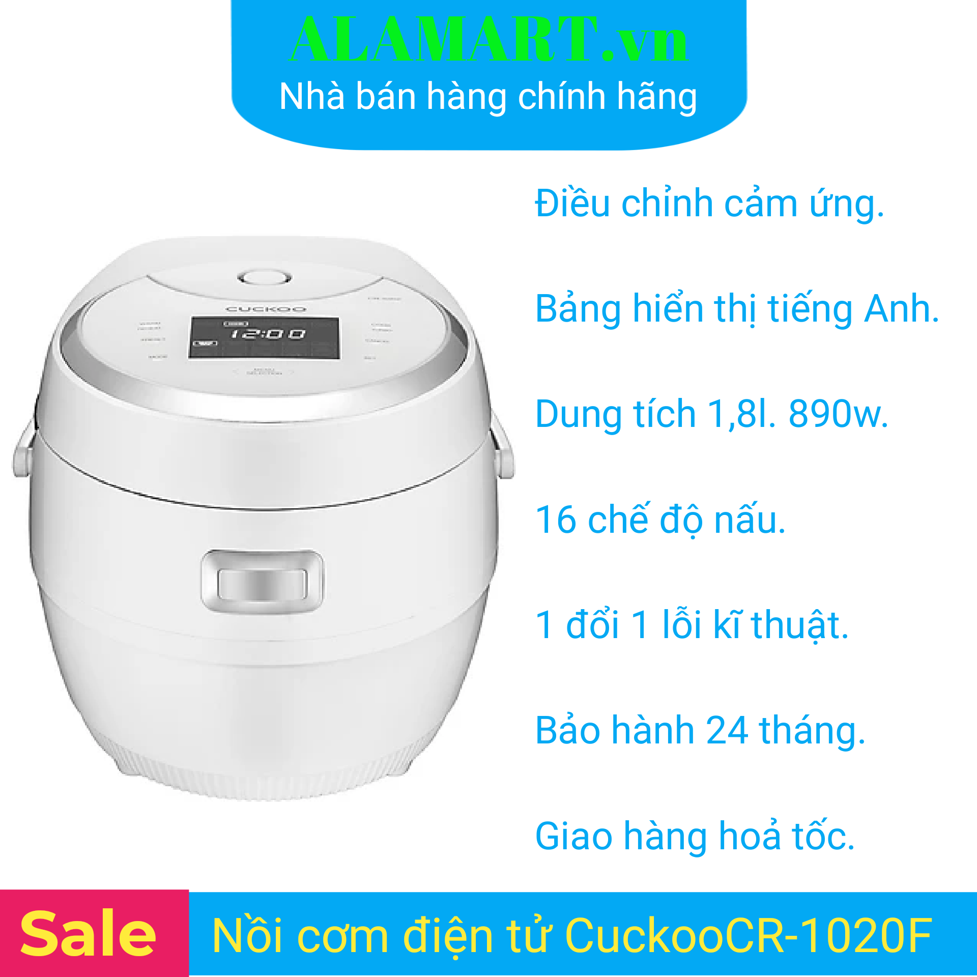 Nồi cơm điện tử 1,8 lít cuckoo cr-1020f dùng gia đình 4 - 8 người ăn 1 kg gạo