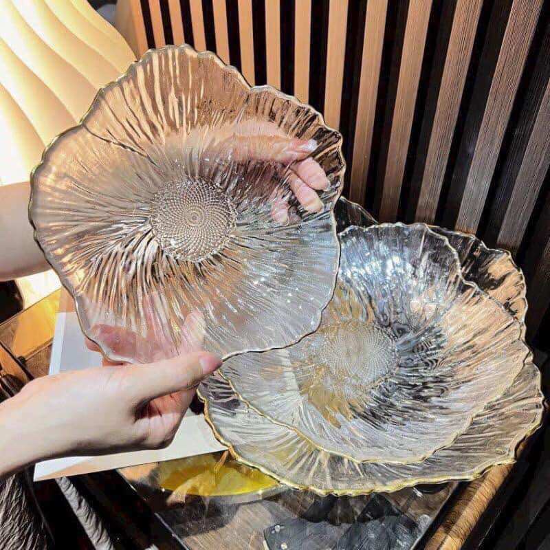 Đĩa thủy tinh tròn hoa cao cấp sét 3 cái