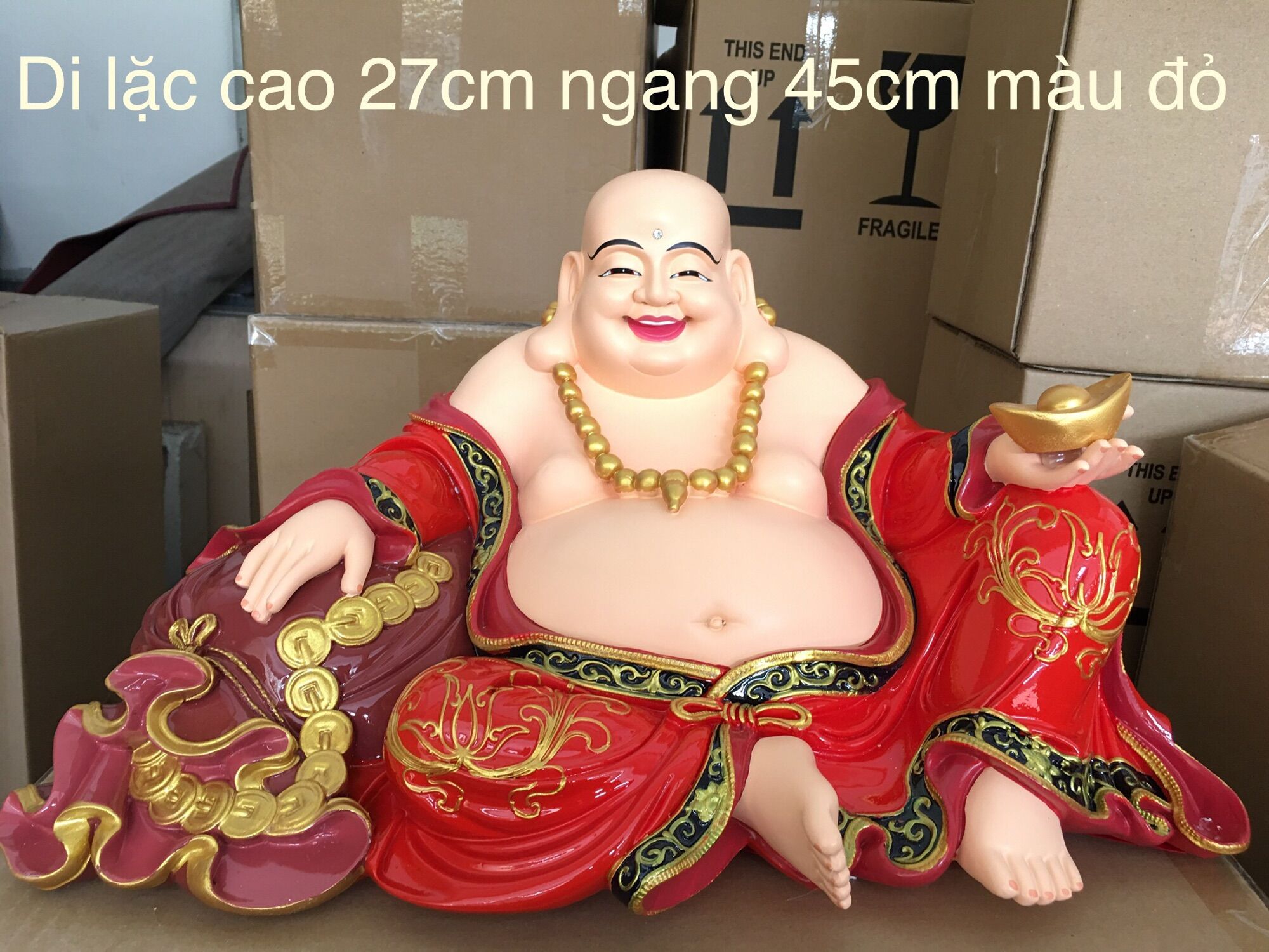 [HCM]Di lặc ngồi bao tiền đỏ cao 25 cm ngang 44cm | Tượng Phật Hoa Tiên