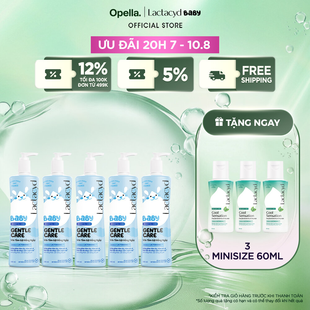 Bộ 5 Sữa Tắm Gội Trẻ Em Lactacyd Baby Gentle Care Bảo Vệ Dịu Nhẹ Cho Làn Da Nhạy Cảm 500ml