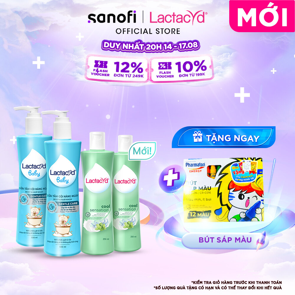 Bộ 2 chai ddvs phụ nữ lactacyd cool sensation 250ml + 2 chai sữa tắm gội trẻ em gentle care 500ml