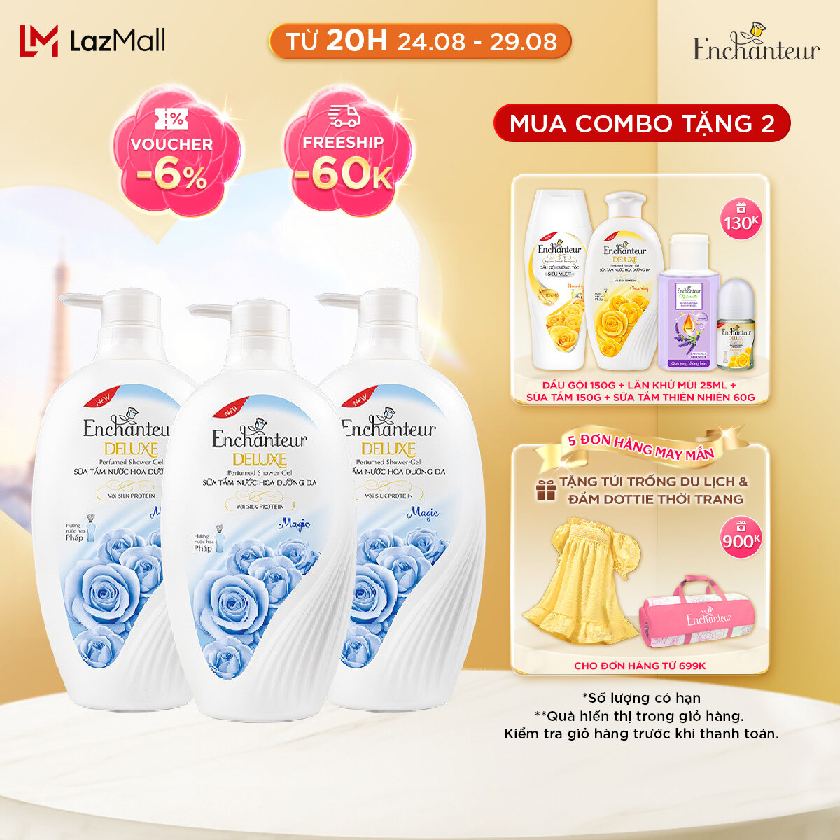 Combo 3 Sữa tắm hương nước hoa Enchanteur Magic 650gr/Chai