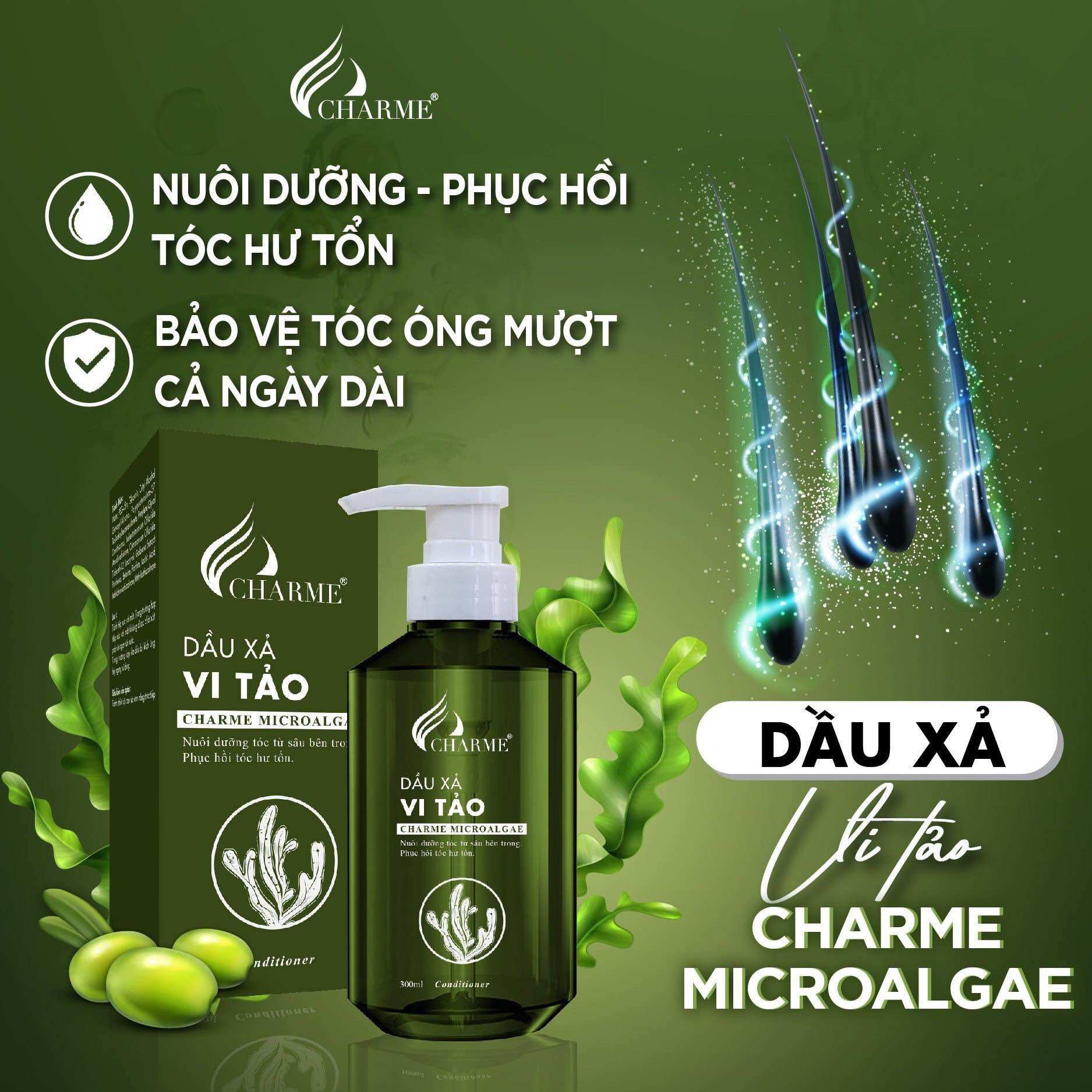Combo gội xả vi tảo kèm xịt tóc cha.rme( combo 3 món )