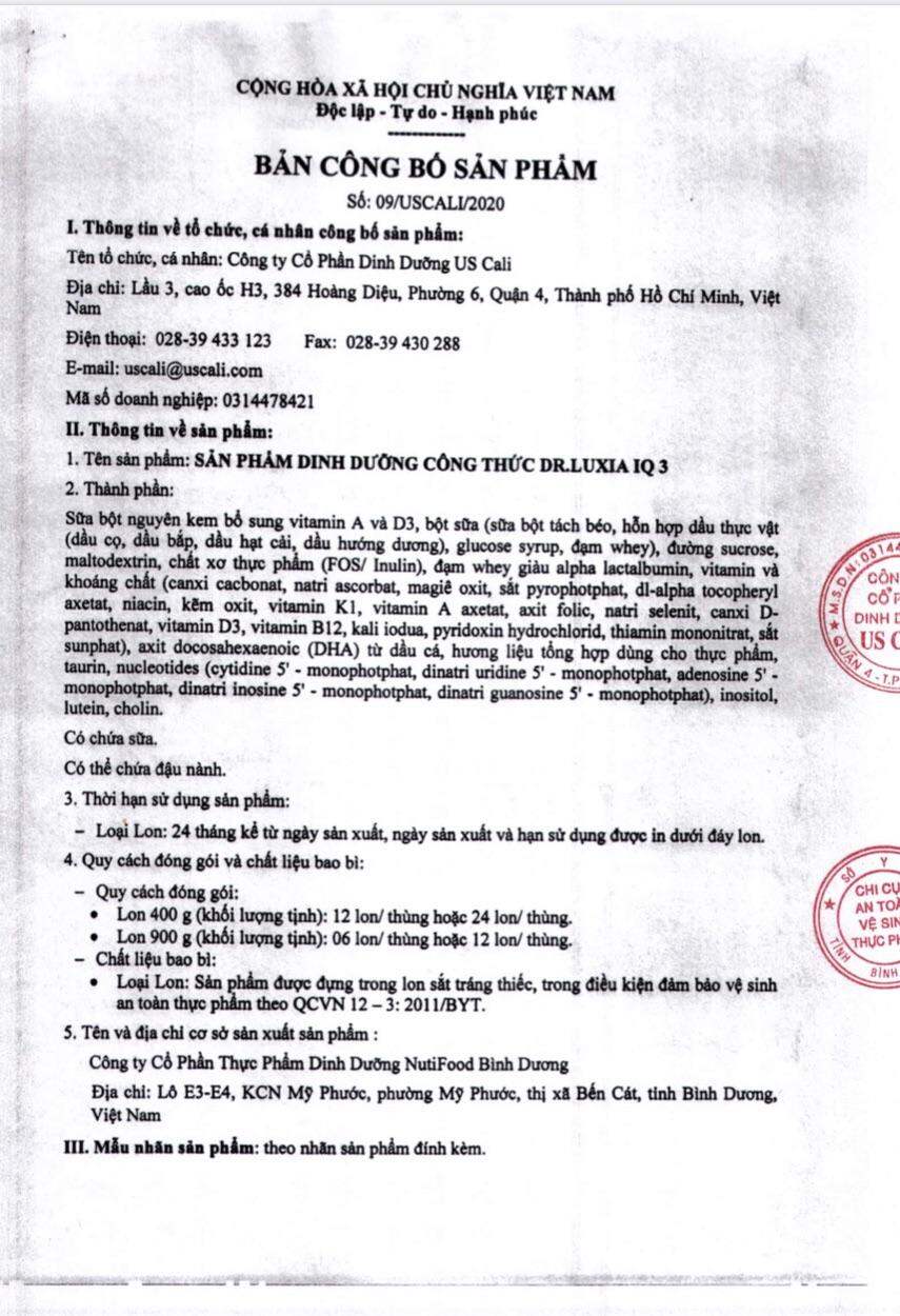 Sữa Dr.Luxia IQ3 900g