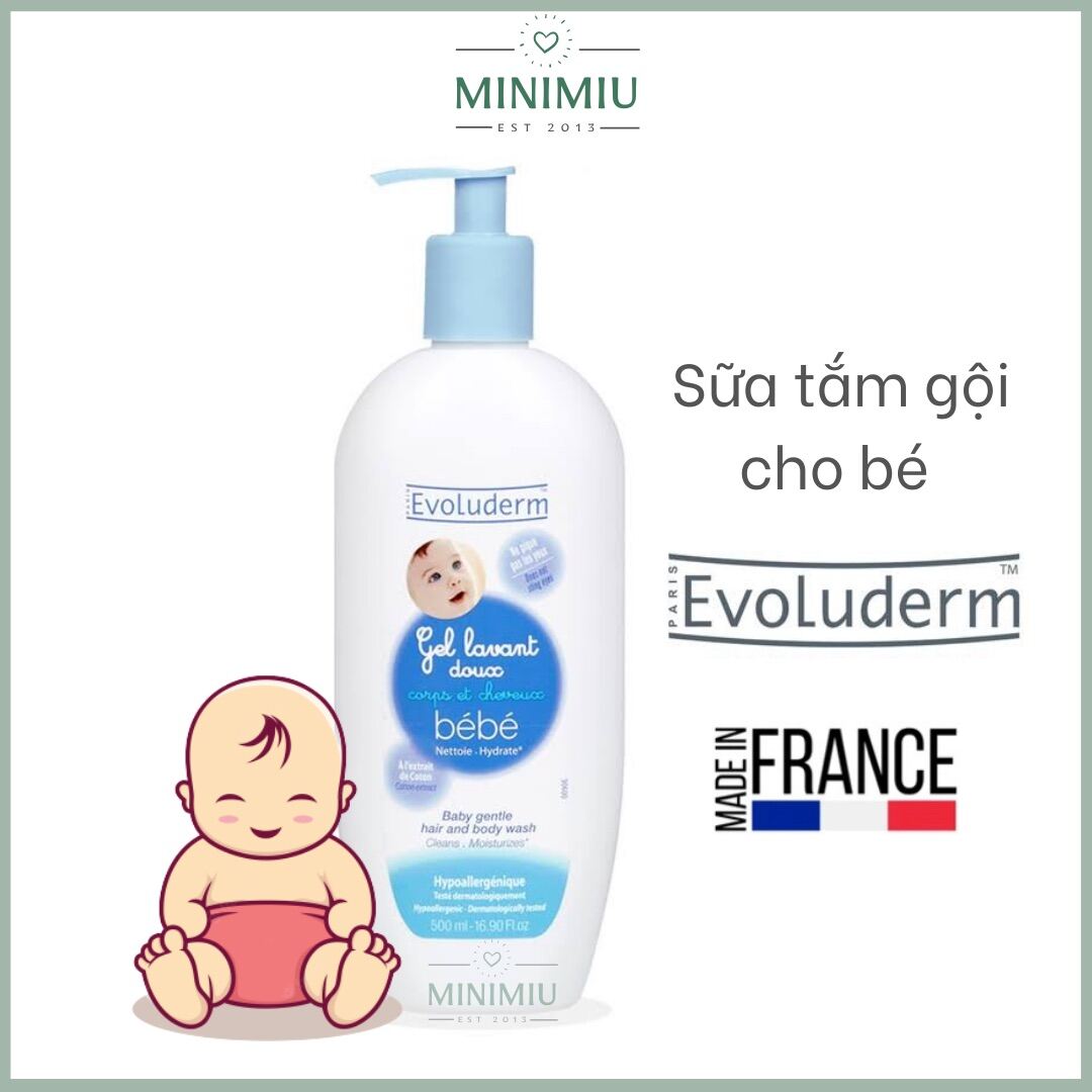 HCM] Sữa tắm cho bé EVOLUDERM Pháp Bebe Baby Gentle Hair And Body Wash  500ml 