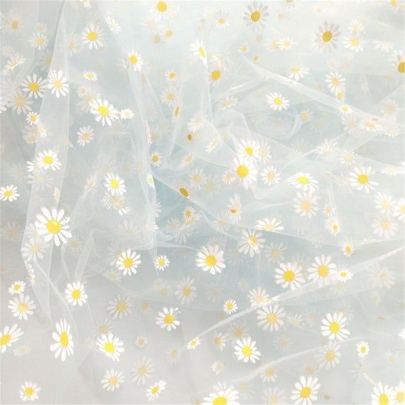 🌼 Vải voan lưới thêu hoa cúc 🌼 {GIÁ 3m}
