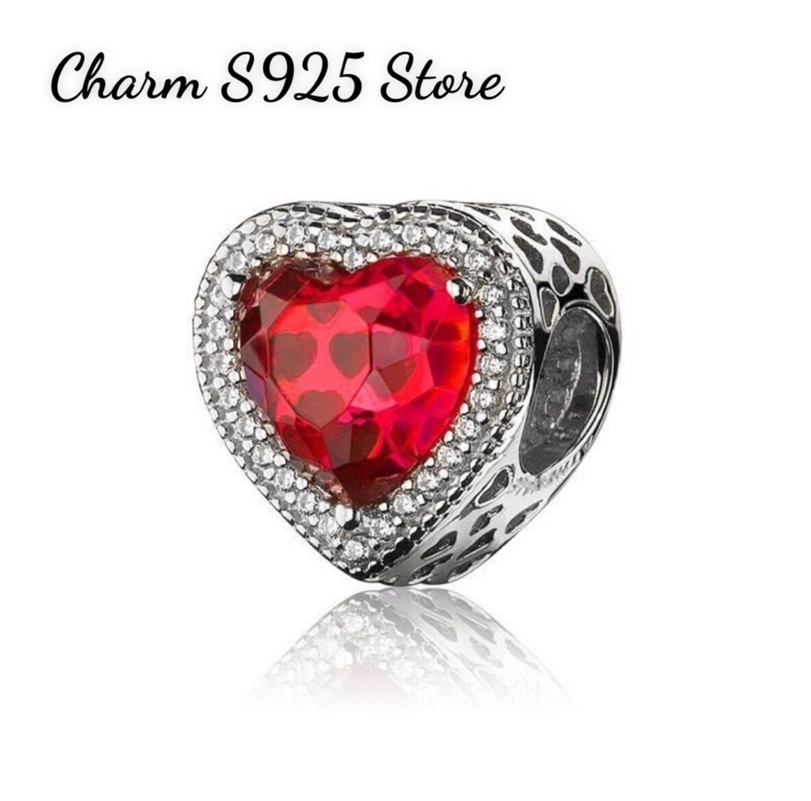 Charm pan ale tim đỏ đá mắt mèo viền trắng bạc s925