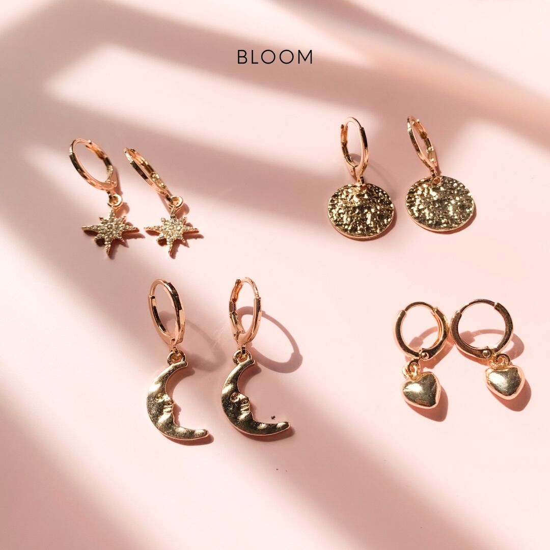 Bông tai đính charm 4 mẫu (trăng/ tim/ sao/ tròn)