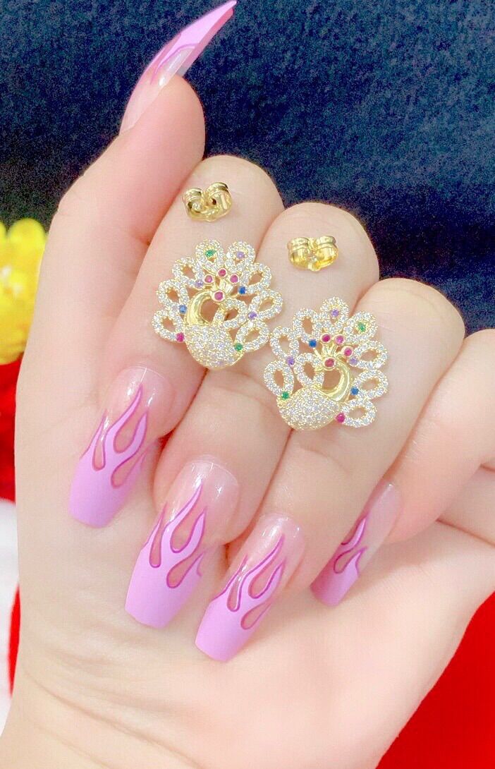 Bông tai nữ kiểu kim công mạ vàng 18k đính đá màu mẫu mới siêu đẹp