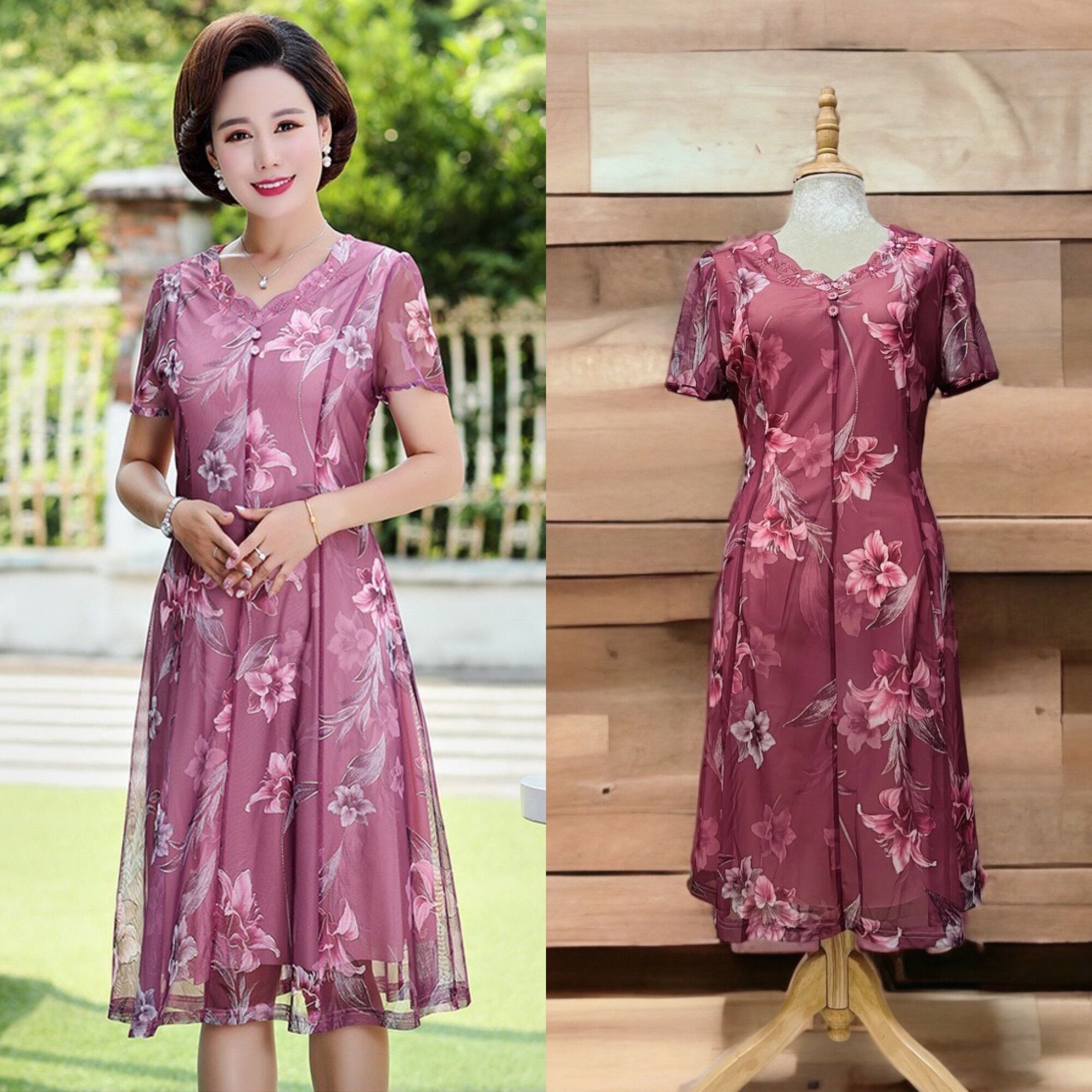 [HCM]Đầm trung niên dự tiệc chất Voan