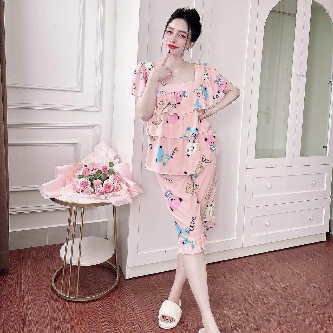 Đồ Bộ Bigsize Lụa Nhật  Cao Cấp - Hàng Chuẩn Size, Chất Mát - Tay ngắn quần lửng