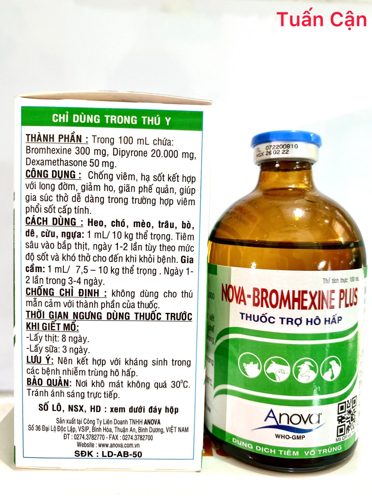 Nova Bromhenxin Plus (100ml) Long đờm, hạ sốt, kháng viêm dùng trong Thú Y