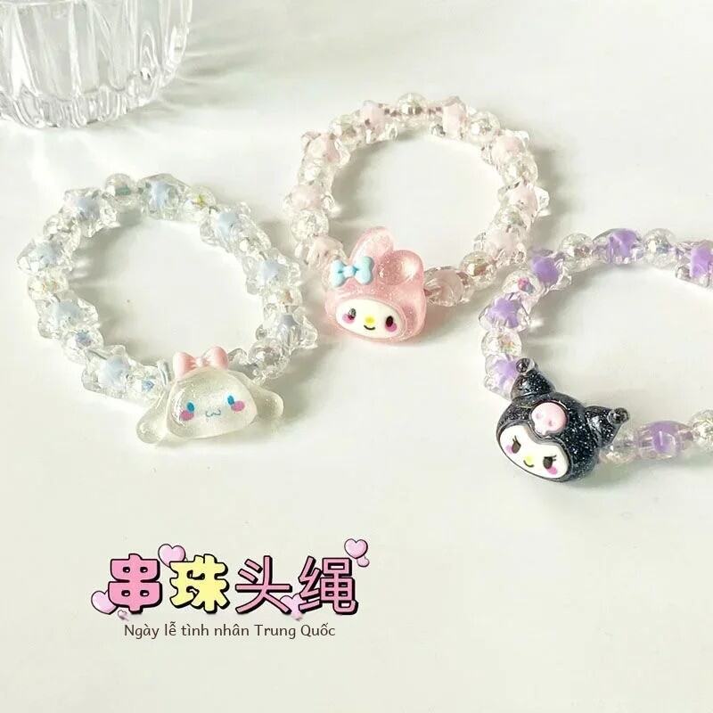 Sanrio Anime Vòng Tay Pha Lê Kuromi My Melody Cinnamoroll Dây Da Cặp Đôi Hoạt Hình Vòng Tay Quà Tặng