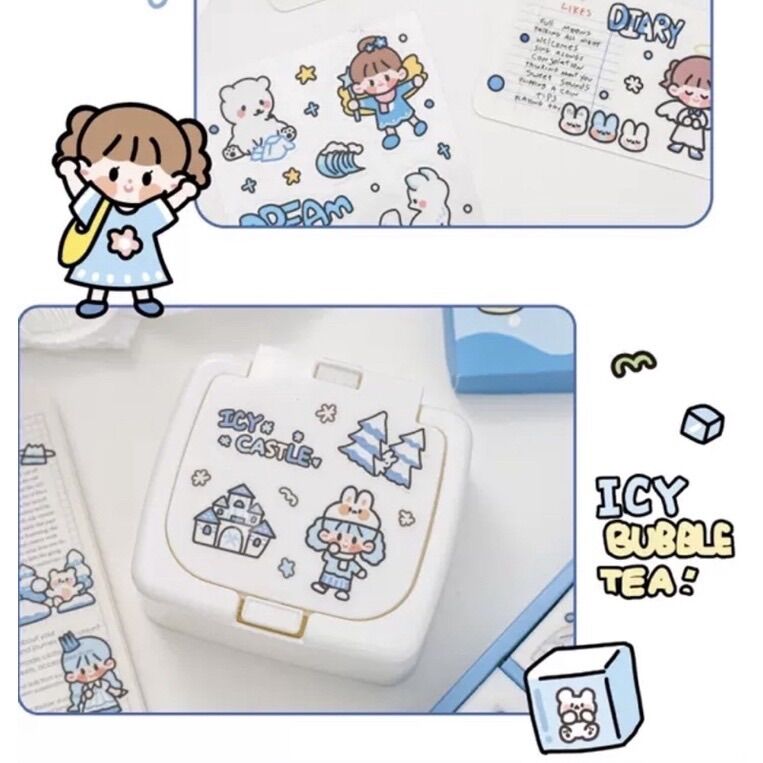 Sticker hộp 100 tấm cute Polar World (PVC)