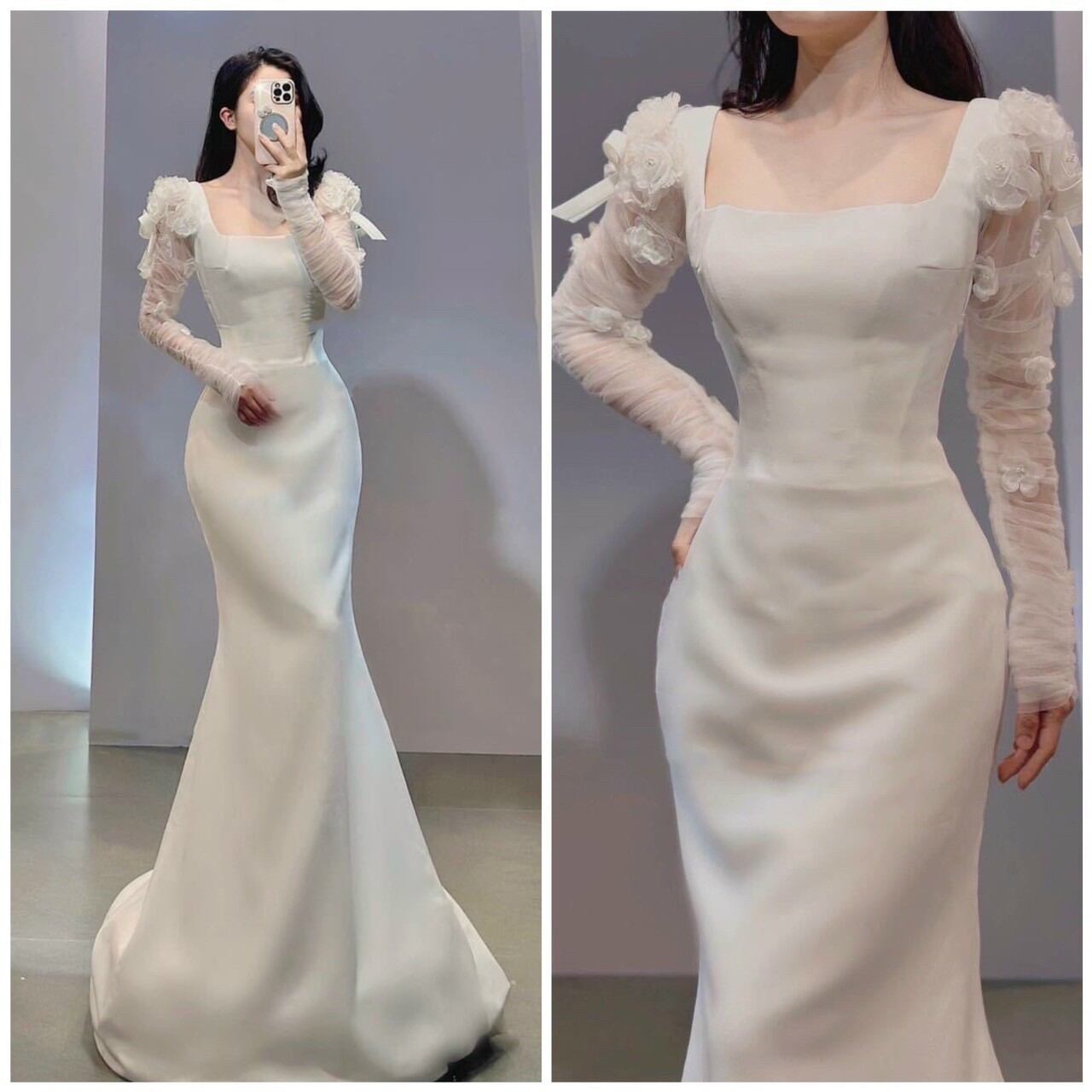 ĐẦM BODY ĐUÔI CÁ ĐÍNH HOA TAY