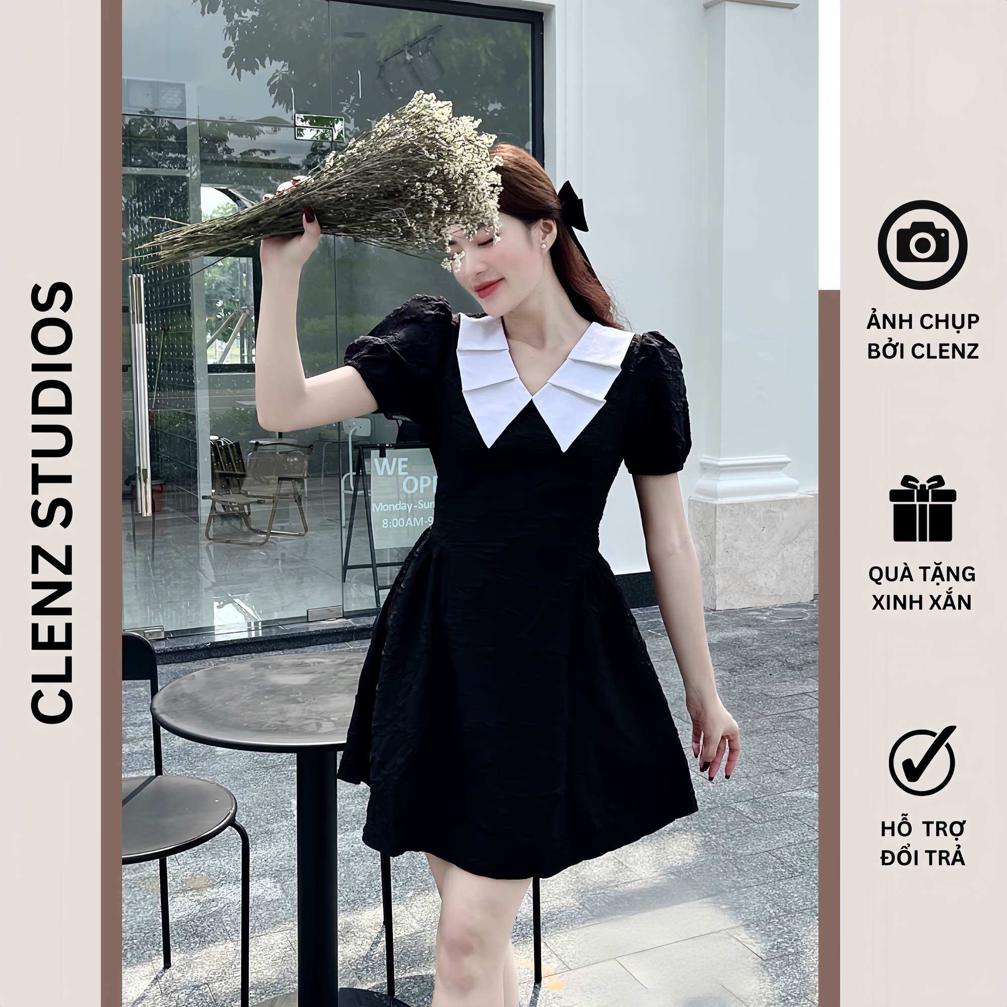 Đầm xòe tay phồng xinh xắn có size XS Bigsize D20