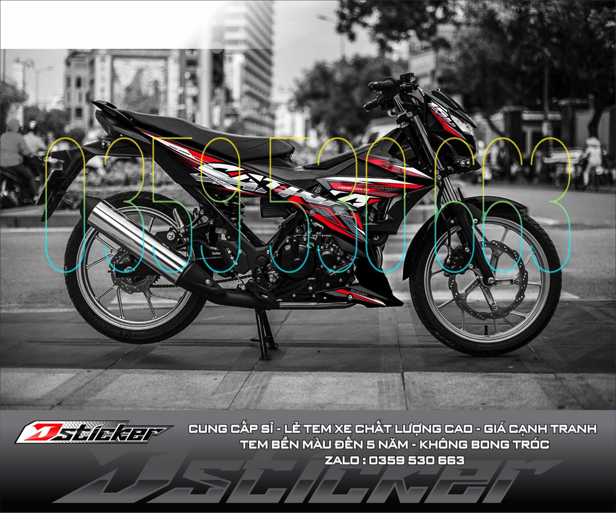 Tem rời Satria xe đen - tem đỏ mẫu mới 2021