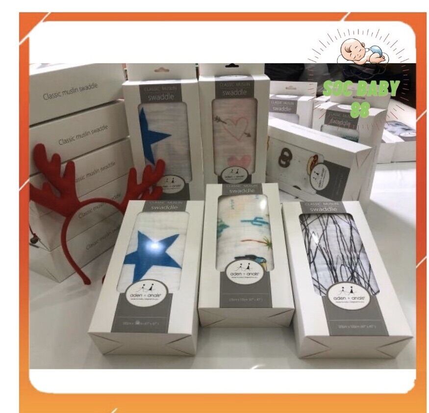Hộp 1 khăn aden & anais muslin organic siêu thấm cho bé yêu, khăn aden soc baby 88 cho bé