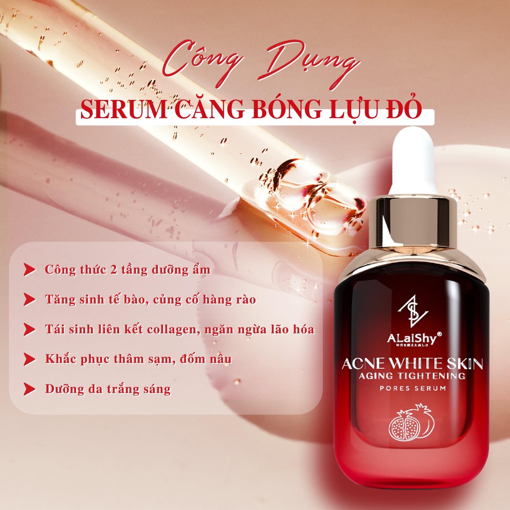 Serum căng bóng lựu đỏ Alaishy 50ml phiên bản mới nâng cấp chống mụn, thâm, giữ ẩm chống lão hóa