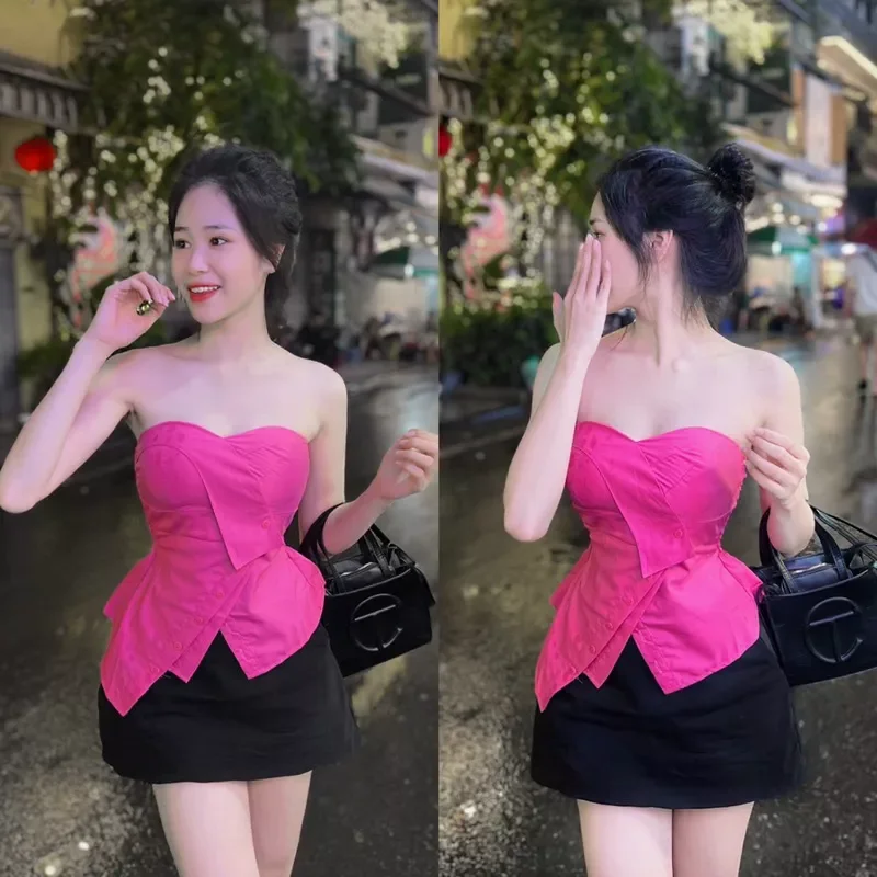 ÁO CROPTOP LỆCH TÀ CÚP NGỰC PHỐI NÚT SIÊU XỊN A900