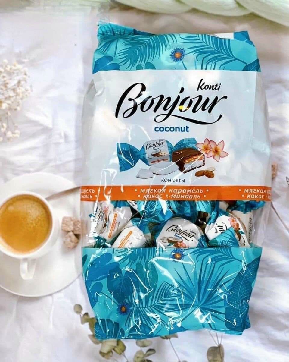 Kẹo socola dừa hạnh nhân Konti Bonjour Coconut 155k/gói 500g