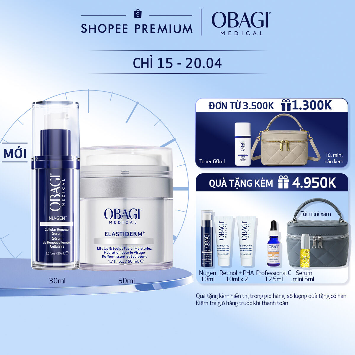Combo Serum Trẻ Hóa Da Cấp Độ Tế Bào Obagi NU-GEN™ Cellular Renewal 30ml  Kem Dưỡng Chống Lão Hóa Cao Cấp Giúp Nâng Cơ Căng Da ELASTIDERM® Lift up  Sculpt Facial Moisturizer 50ml