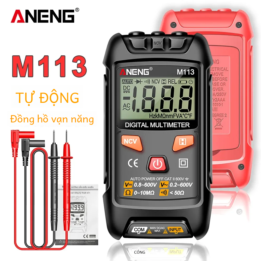 Aneng M113 Mini kỹ thuật số vạn năng AC/DC điện áp Meter 1999 đếm multimetro Ohm NCV Điện công cụ dụng cụ đo lường