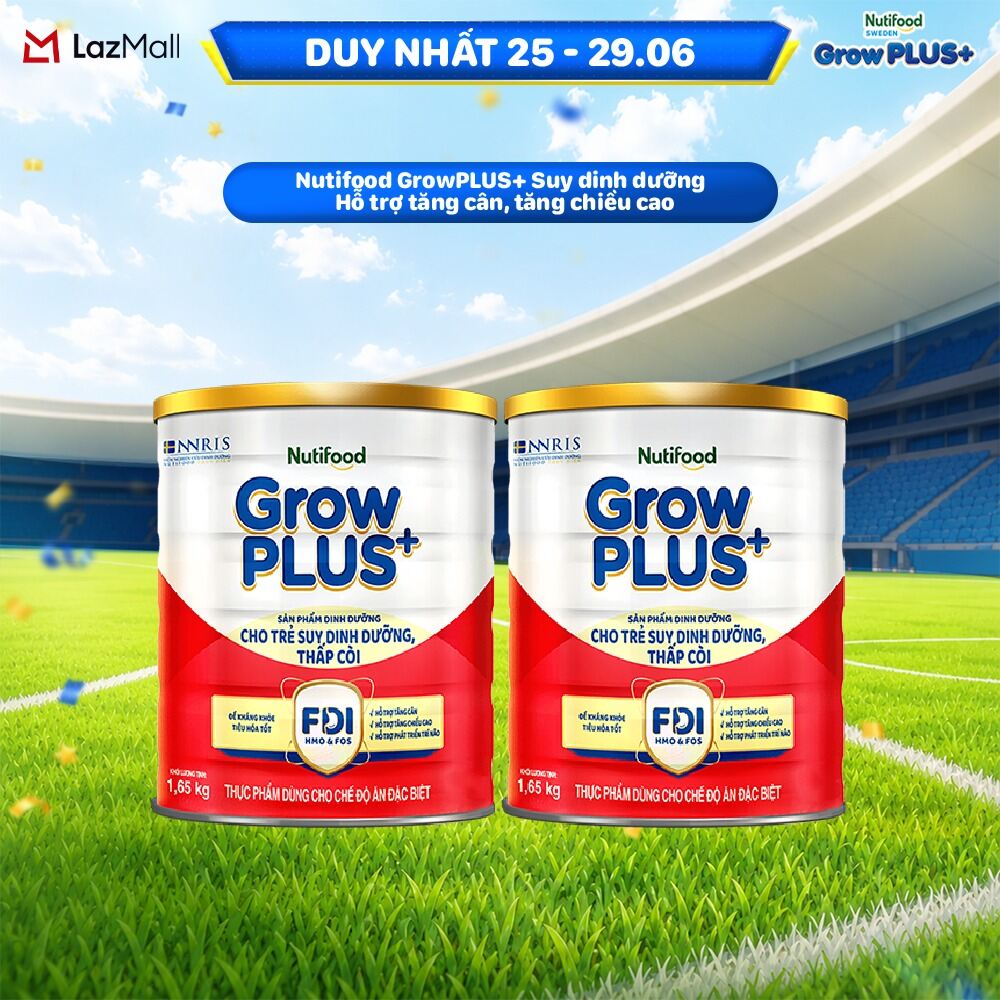 Combo 2 Sữa bột Nutifood GrowPLUS+ Suy Dinh Dưỡng (Đỏ) - Hỗ Trợ Tăng Cân, Tăng Chiều Cao (2 Lon 1,65 Kg)