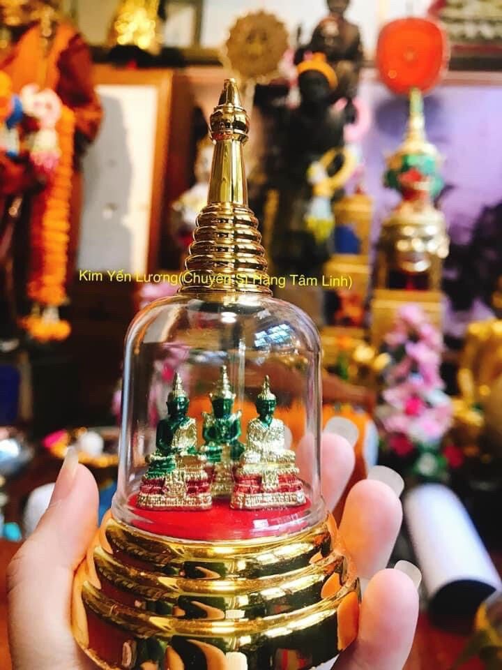 Tượng 3 vị phật ngọc lồng kính thái lan