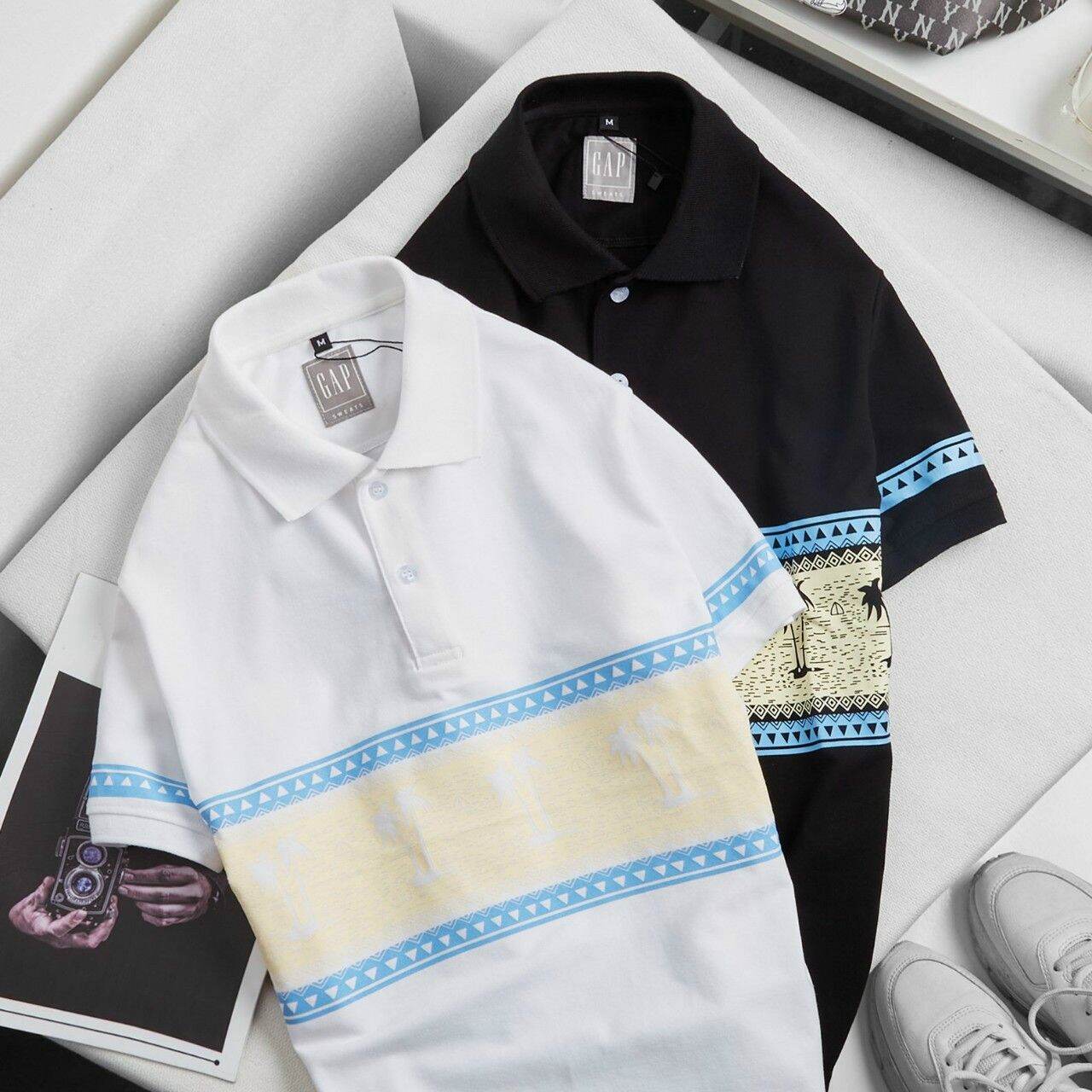 Áo thun nam cá sấu polo in cây dừa