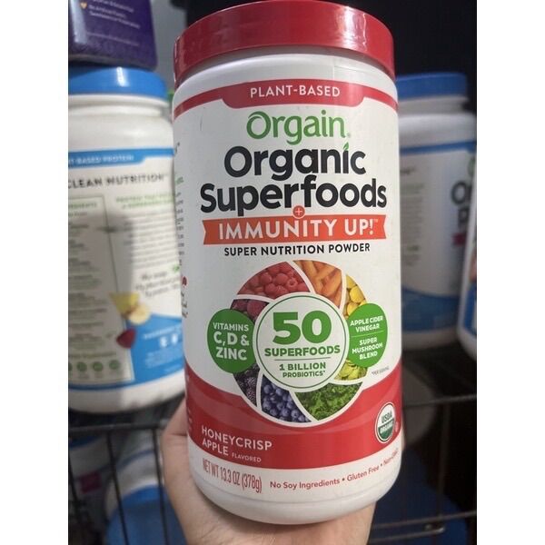 Bột dinh dưỡng hữu cơ Orgain Superfoods probiotics super nutrition từ 50 loại rau củ quả và 1 tỷ lợi khuẩn vị Berry 378g