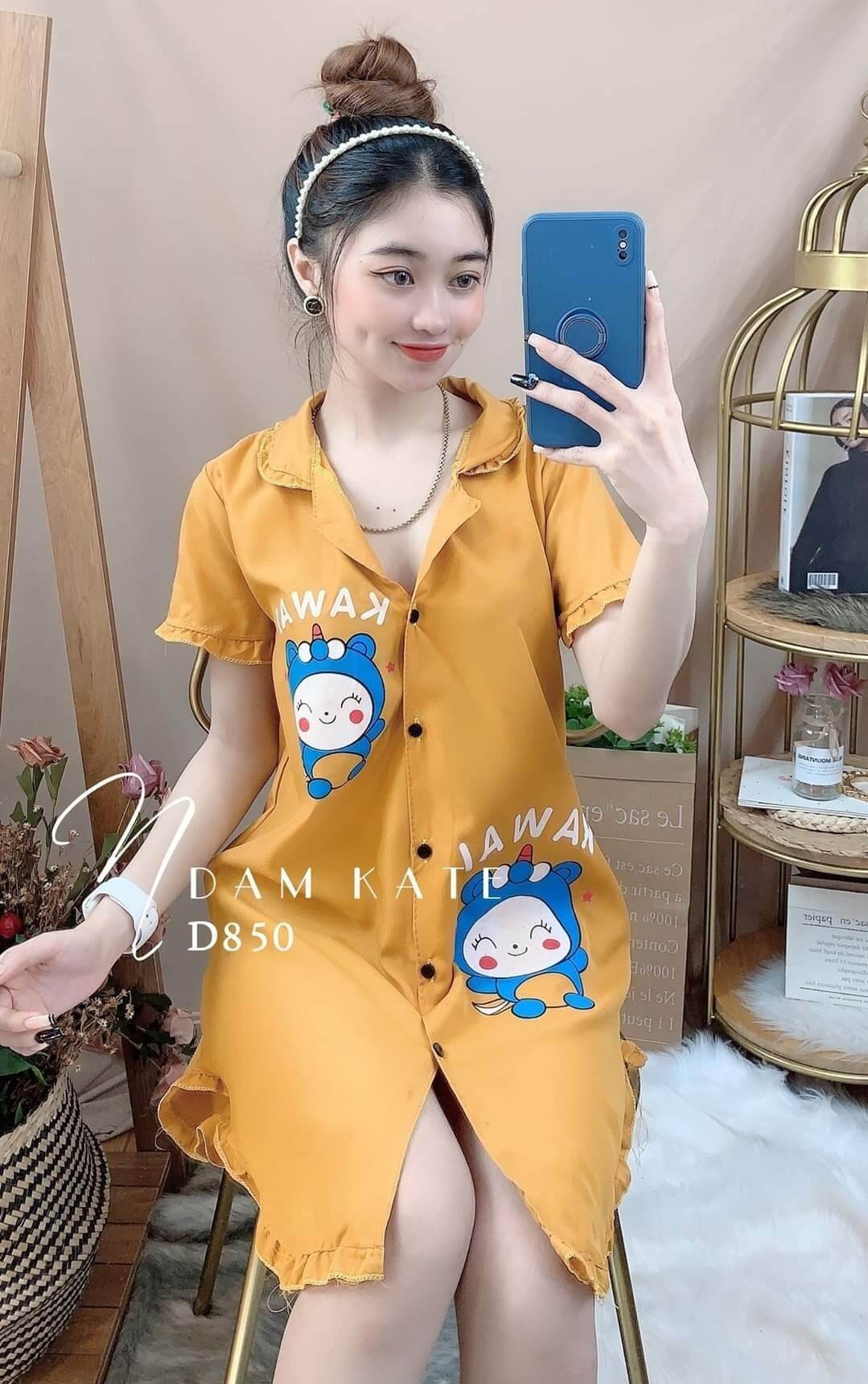 [FreeShip Max] Đầm sơ mi mặc nhà . Đầm ngủ mặc nhà kate lụa cho nữ - M01