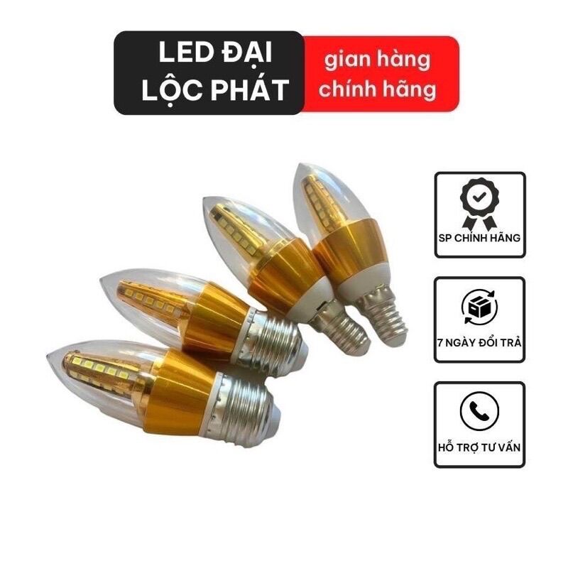 Bóng đèn nến led 5w e27 e14 gắn đèn chùm trang trí cầu thang, led nến nhót 5w ánh sáng trắng vàng