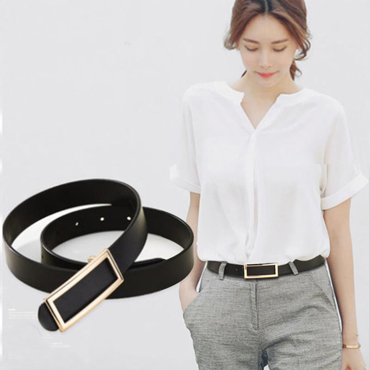 Thắt lưng nữ dây nịt nữ kiểu dáng thời trang cá tính chất liệu da thật bản rộng 2.3cm