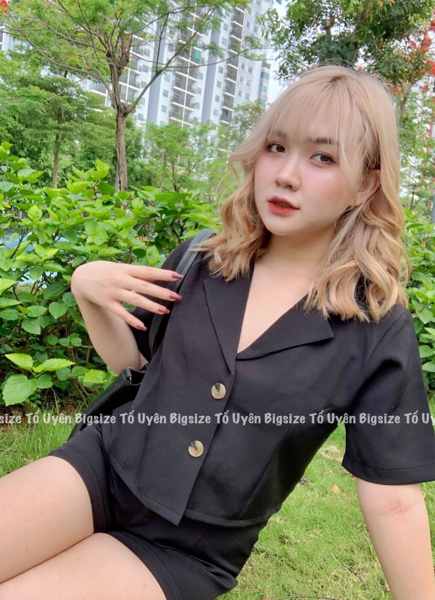 Set Bộ Vest Cộc Tay 2 Màu Đen - Xanh Cốm