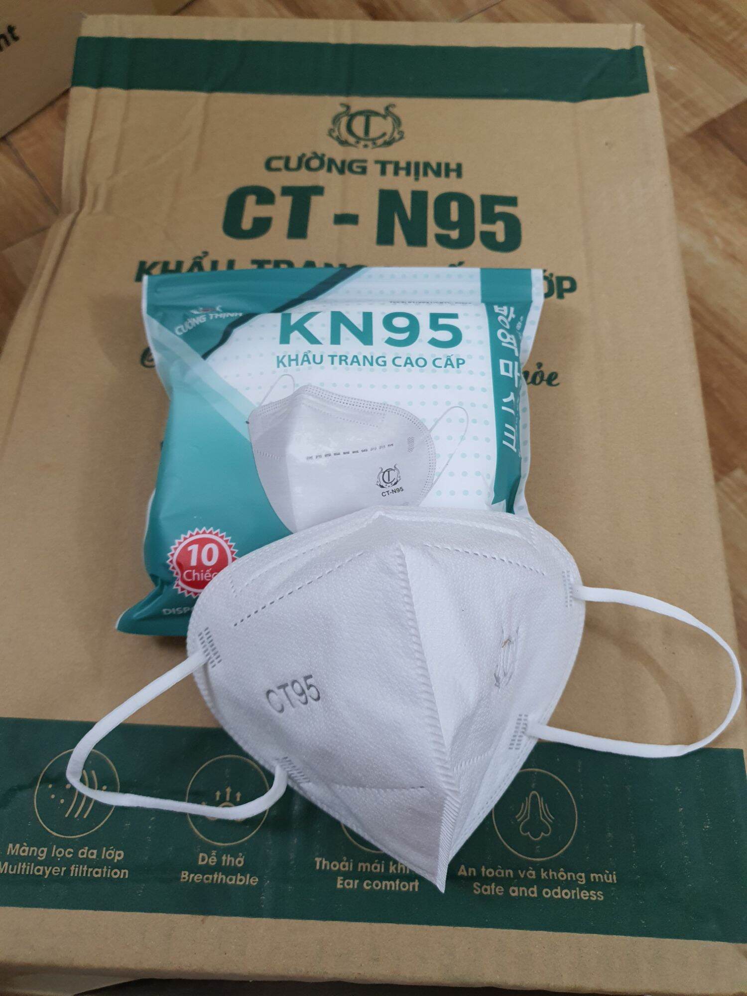 Túi 10 chiếc khẩu trang KN95 5 lớp chống bụi mịn siêu kín