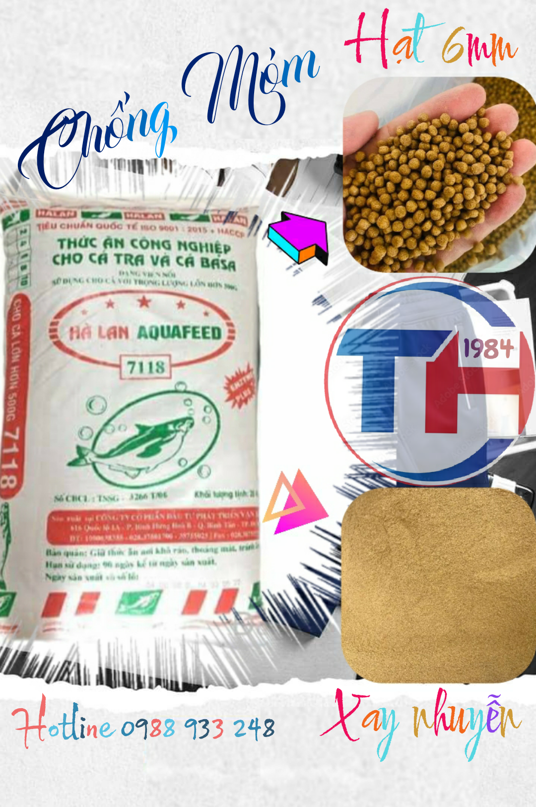 Cám Hà Lan Aquafeed 7118 cho cá Tra, ba sa và làm Mồi câu|| Túi 1Kg